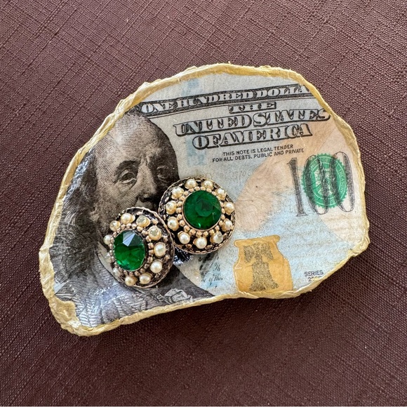 Glossy Benjamin Cash Money Hundred Dollar Bill Decoupage Oyster Shell Trinket - Picture 4 of 7